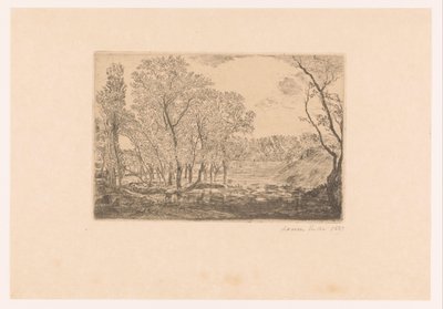 Landschap met populieren aan het water door James Ensor