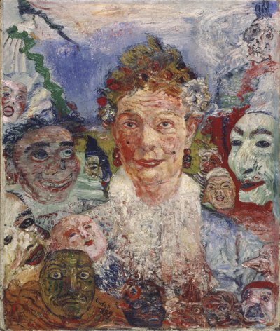 Oude Dame met Maskers, 1889 door James Ensor