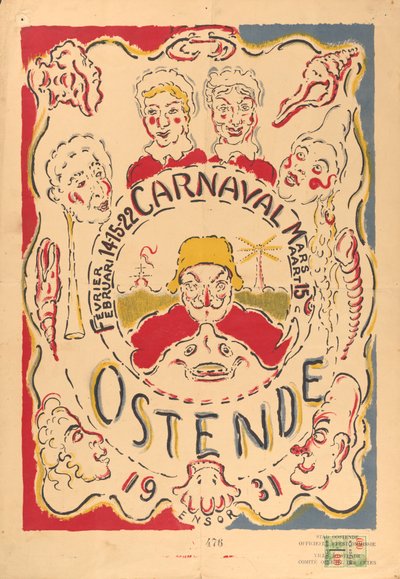 Plakat für den Karneval in Ostende door James Ensor