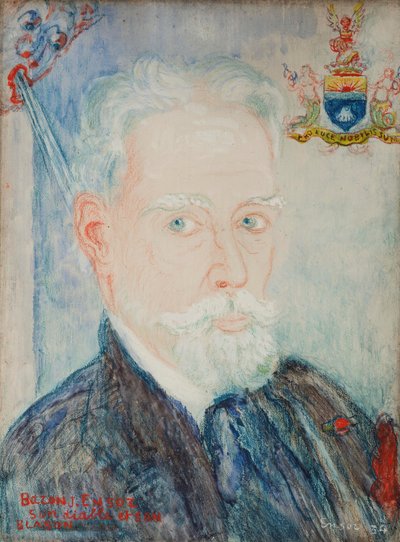 Zelfportret van baron James Ensor, zijn duivel en wapenschild door James Ensor
