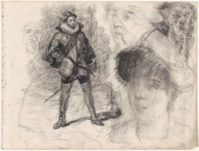 Spaanse soldaat en vier gezichten door James Ensor