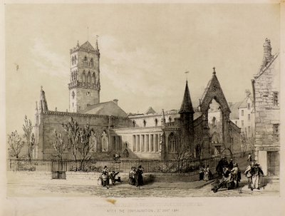 Uitzicht op de Oost- en Zuidkerken, Dundee, na de brand, 3 januari 1841 door James Fenton