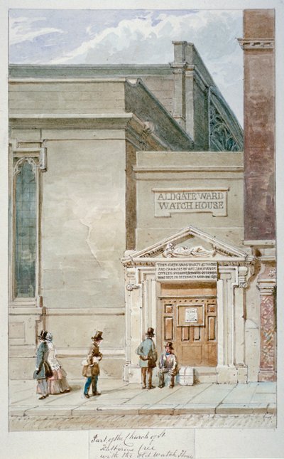 Gedeeltelijk uitzicht op St Katherine Cree en het Aldgate wachthuis, City of London door James Findlay