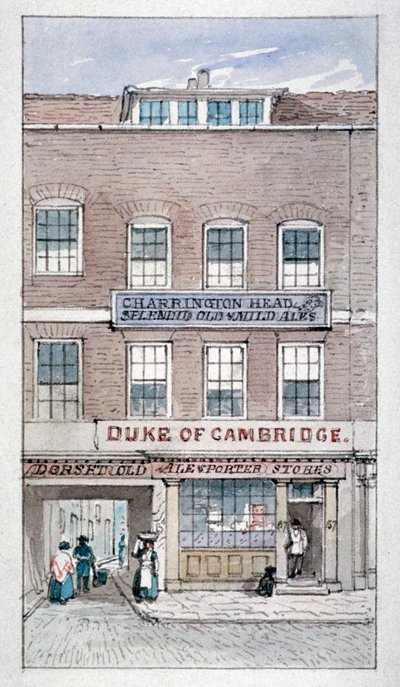 Uitzicht op de Duke of Cambridge Tavern, Shoe Lane, City of London, c. 1840 door James Findlay