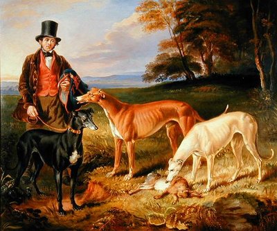 Thomas Harris, kennel-man van Tom Llewelyn Brewer, met windhonden door James Flewitt Mullock