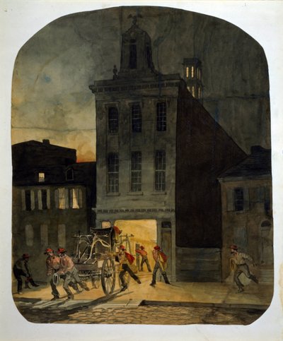 Philadelphia Brandweer verlaat de kazerne om naar de plaats van de brand te gaan. Aquarel door James Fuller Queen (1820-1866) 1857. door James Fuller Queen