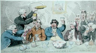 Een Birmingham Toast, zoals gegeven op 14 juli door de Revolution Society door James Gillray