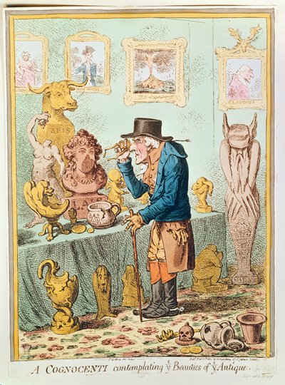 Een Cognocenti Contemplating Ye Beauties of Ye Antique, gepubliceerd door Hannah Humphrey, 1801 door James Gillray