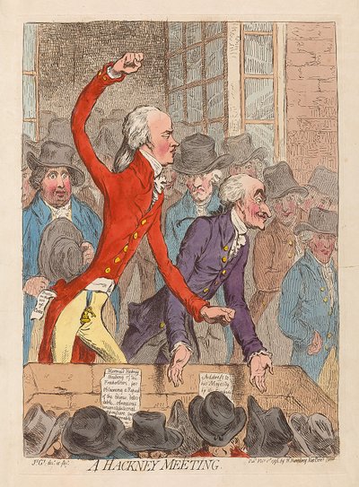 Een Hackney-bijeenkomst, uitgegeven 1796 door James Gillray