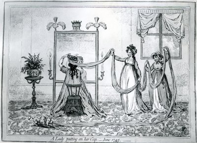 Een dame die haar hoed opzet, 1795 door James Gillray