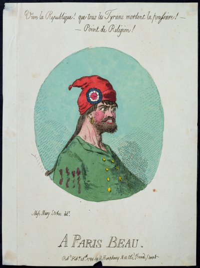Een Parijse beau, gepubliceerd door Hannah Humphrey in 1794 door James Gillray