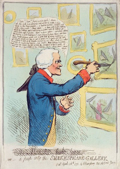 Een Glimp in de Shakespeare Gallery, gepubliceerd door Hannah Humphrey in 1791 door James Gillray
