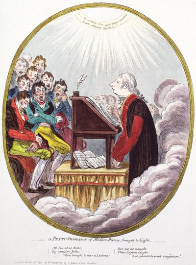 Een kleine professor van moderne geschiedenis aan het licht gebracht door James Gillray