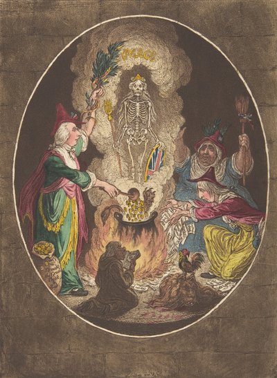 Een Phantasmagoria, Scene-Conjuring-Up een Gewapend Skelet, 5 januari 1803 door James Gillray