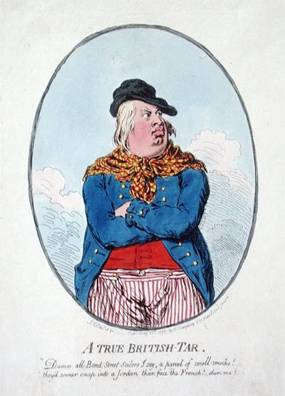 Een echte Britse zeeman, gepubliceerd door Hannah Humphrey in 1795 (handgekleurde ets) door James Gillray