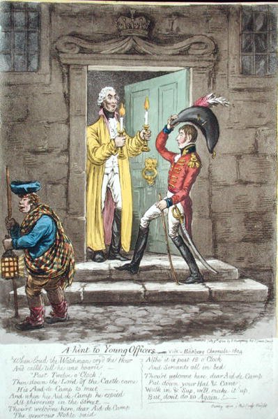 Een hint voor jonge officieren, uitgegeven door Hannah Humphrey in 1804 door James Gillray