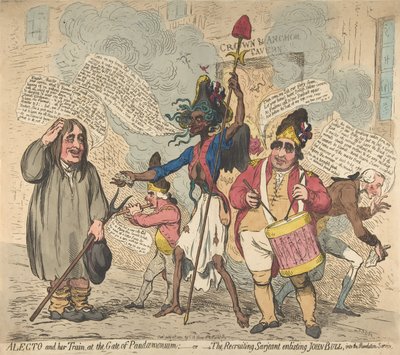 Alecto en Haar Gevolg, bij de Poort van Pandaemonium: of De Wervingssergeant door James Gillray