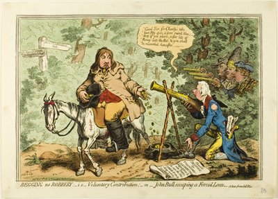 Bedelen geen roof; d.w.z. vrijwillige bijdrage, of John Bull die ontsnapt aan een gedwongen lening door James Gillray