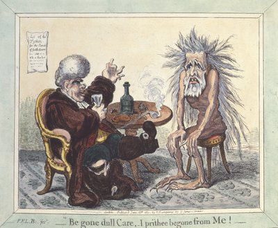 "Weg met saaie zorg, ik smeek je weg van mij", 1801 door James Gillray