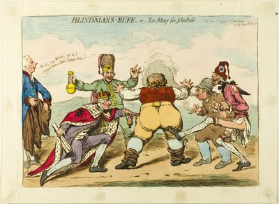 Blindemannetje Buff of Te veel voor John Bull door James Gillray