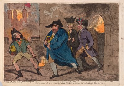 Blood & Co. die de toren in brand steken en de kroon stelen, uitgegeven 1788 door James Gillray