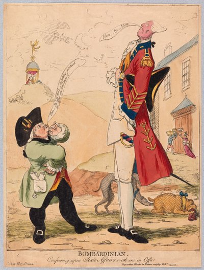 Bombardinian, overleggend over Staatszaken met iemand in Functie door James Gillray
