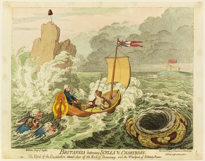 Britannia Tussen Scylla en Charybdis door James Gillray