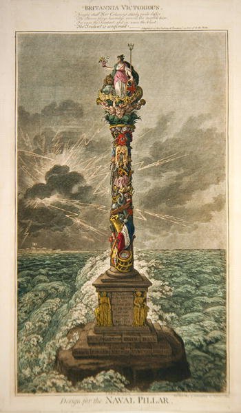 Britannia Victorious, ontwerp voor de Marinezuil, gepubliceerd door Hannah Humphrey door James Gillray
