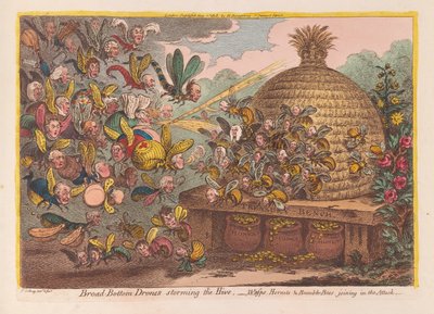 Broad Bottom Drones bestormen de Bijenkorf: Wespen, Horzels en Hommels vallen aan door James Gillray