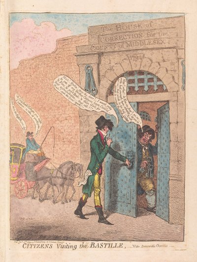 Burgers die de Bastille bezoeken, uitgegeven 1799 door James Gillray