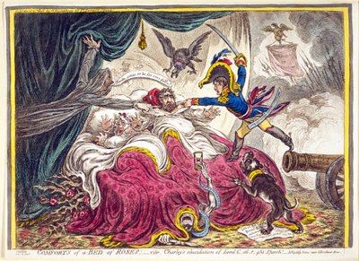 Comforts of a Bed of Roses, gepubliceerd door Hannah Humphrey, 21 april 1806 door James Gillray