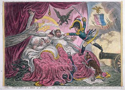 Comforts of a Bed of Roses, gepubliceerd door Hannah Humphrey in 1806 door James Gillray