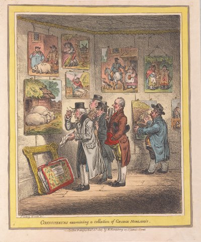 Kenners die een collectie van George Morlands onderzoeken, uitgegeven 1807 door James Gillray