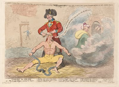 Het hoofd afkoelen of de kleine majoor die de scheerder scheert door James Gillray