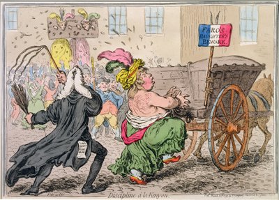 Discipline à la Kenyon, gepubliceerd door Hannah Humphrey in 1797 door James Gillray