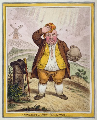 Vreselijk-Heet Weer, gepubliceerd door Hannah Humphrey in 1808 door James Gillray