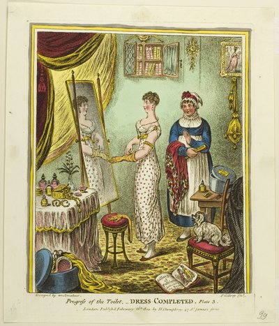 Jurk Voltooid, plaat drie van Voortgang van het Toilet door James Gillray