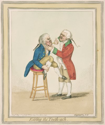 Het Verlichten van de Tandpijn, uitgegeven door Hannah Humphrey, 1796 door James Gillray
