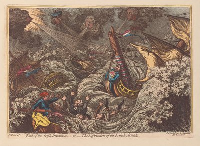 Einde van de Ierse invasie of de vernietiging van de Franse Armada, uitgegeven 1797 door James Gillray