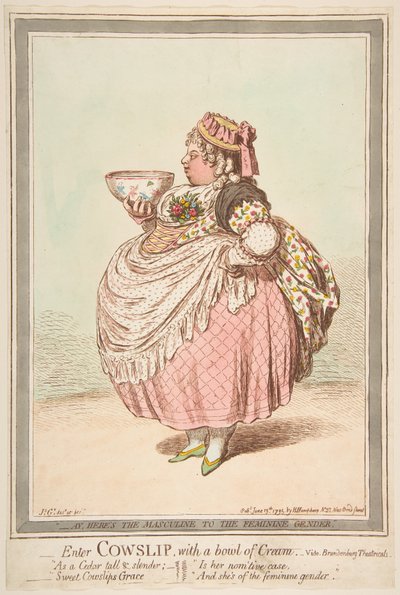 Enter Cowslip met een kom room. - vide Brandenburg Theatricals, 13 juni 1795 door James Gillray