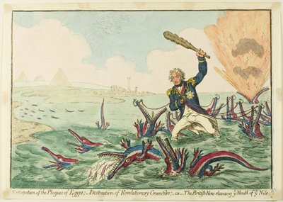 Uitroeiing van de plagen van Egypte; vernietiging van revolutionaire krokodillen door James Gillray