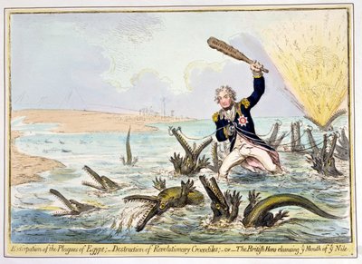 Uitroeiing van de plagen van Egypte, uitgegeven door Hannah Humphrey in 1798 door James Gillray