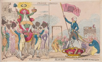 Frankrijk Vrijheid, Groot-Brittannië Slavernij, uitgegeven 1789 (handgekleurde gravure) door James Gillray
