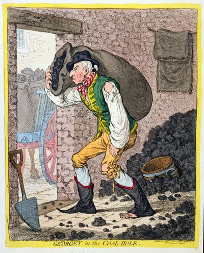 Georgey in het kolengat, uitgegeven door Hannah Humphrey in 1801 door James Gillray