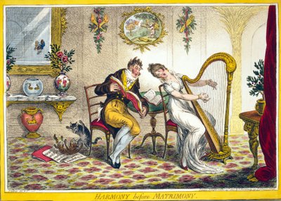 Harmonie voor het huwelijk, pub. Hannah Humphrey, 25 oktober 1805 (handgekleurde gravure) door James Gillray