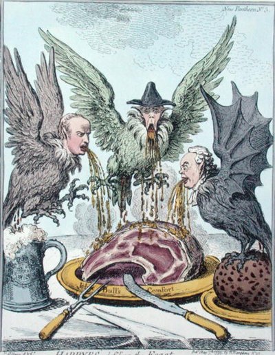Harpyes vernietigen het feest, gepubliceerd door Hannah Humphrey in 1799 door James Gillray