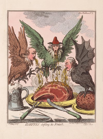 Harpyes die het feest bevuilen, uitgegeven 1799 door James Gillray