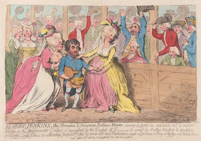Harry Jenkins, de mannelijke en vrouwelijke blaasbalgreparateur, uitgegeven 1788 door James Gillray