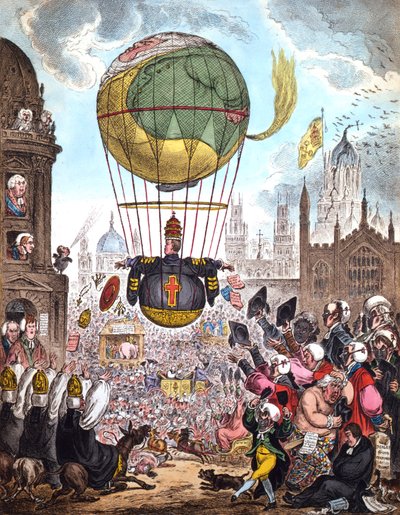 Hij stuurt zijn vlucht omhoog, rustend op de donkere lucht die ongewoon gewicht voelde, 1810 door James Gillray