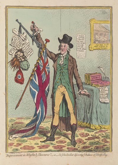 Verbetering in gewichten en maten of Sir John Seeclear die elke balans van elke Britse vlag ontdekt door James Gillray